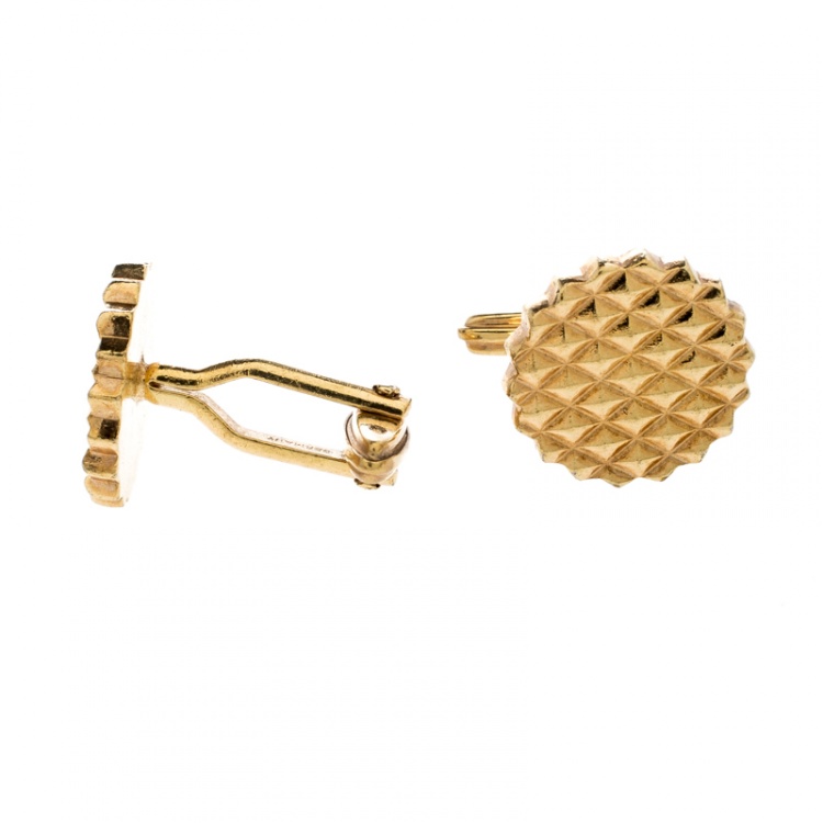 Pre Owned Lanvin Textured Gold Tone Round Cufflinks