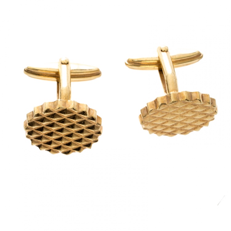 Pre Owned Lanvin Textured Gold Tone Round Cufflinks