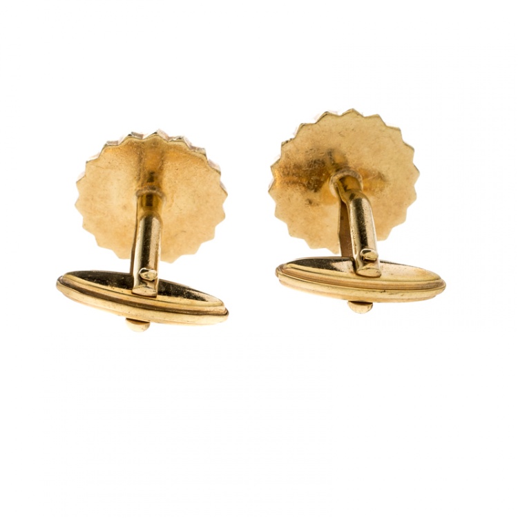 Pre Owned Lanvin Textured Gold Tone Round Cufflinks