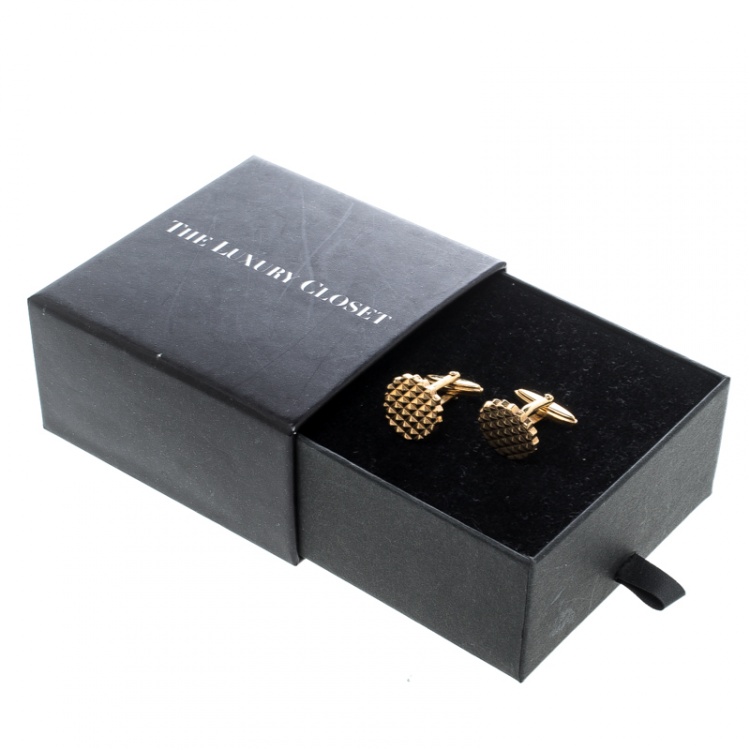 Pre Owned Lanvin Textured Gold Tone Round Cufflinks