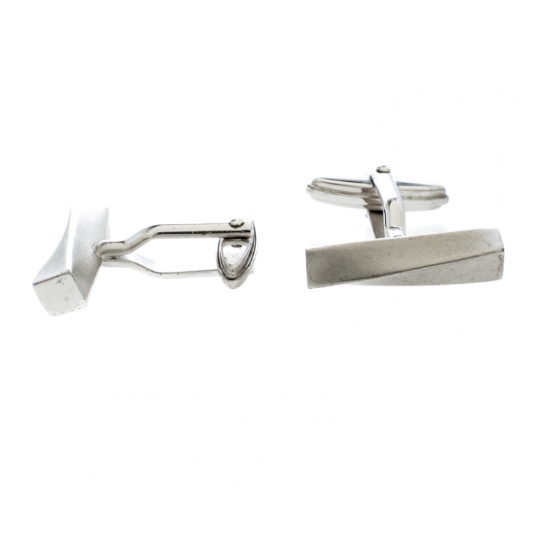 Pre Owned Lanvin Twisted Silver Tone Bar Cufflinks