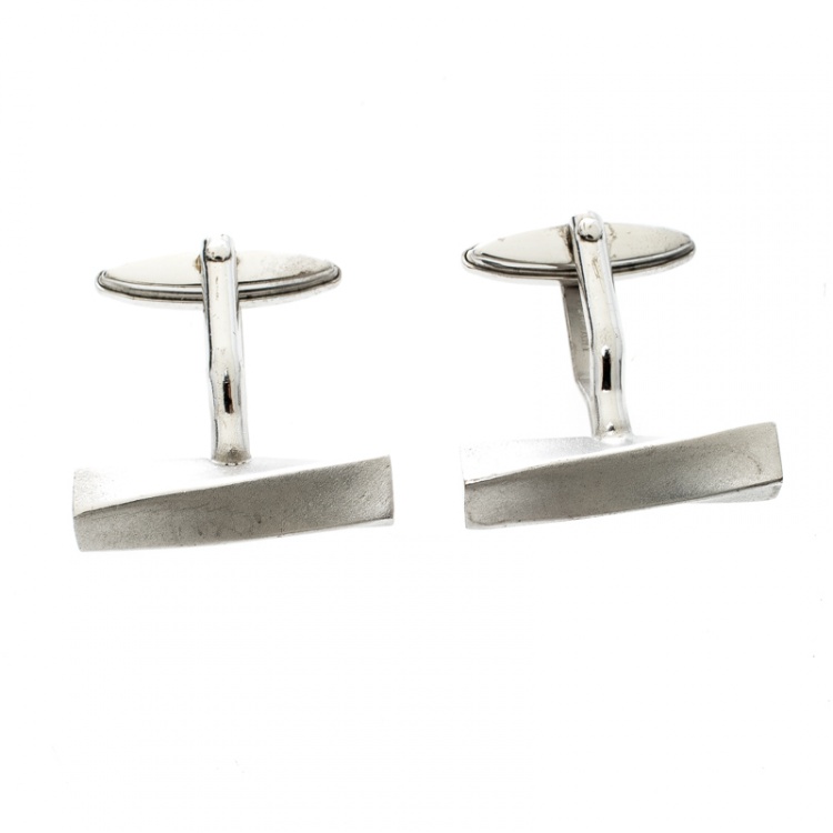 Pre Owned Lanvin Twisted Silver Tone Bar Cufflinks