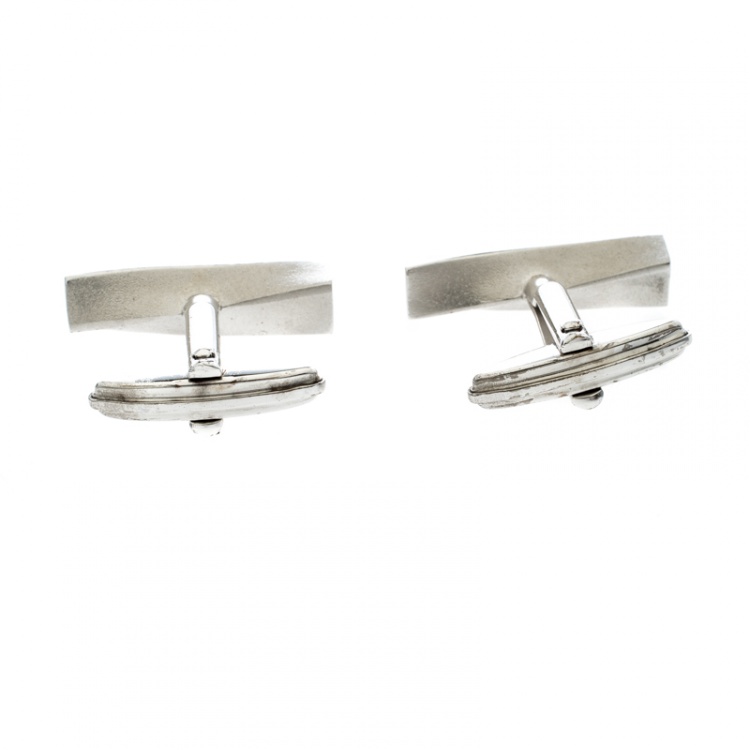 Pre Owned Lanvin Twisted Silver Tone Bar Cufflinks