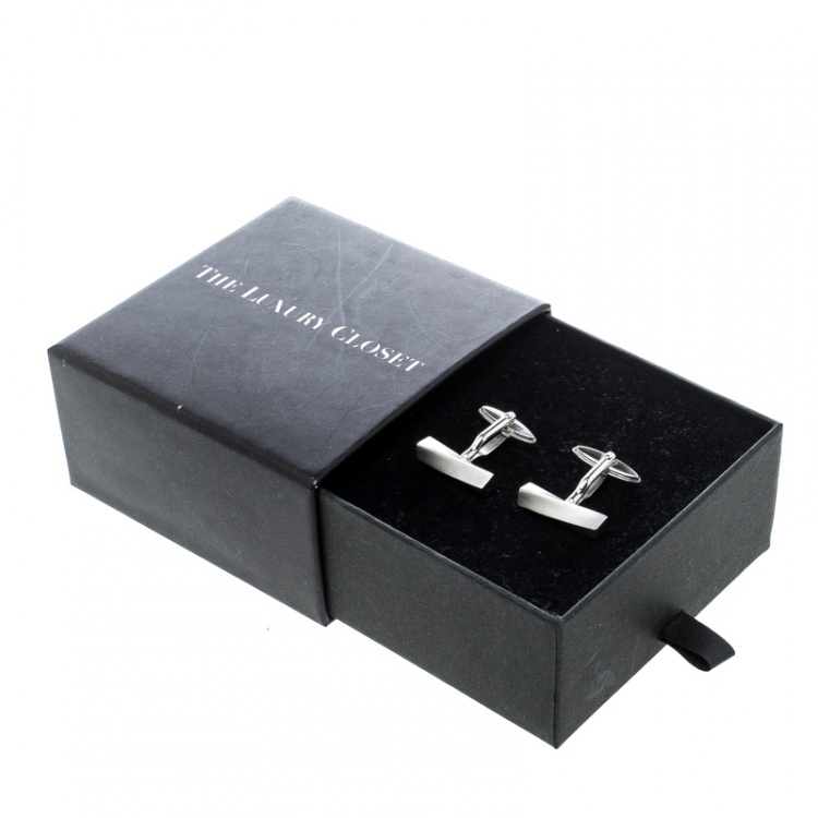 Pre Owned Lanvin Twisted Silver Tone Bar Cufflinks