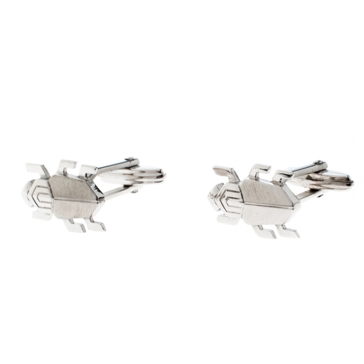 Pre Owned Lanvin Beetle Silver Tone Cufflinks