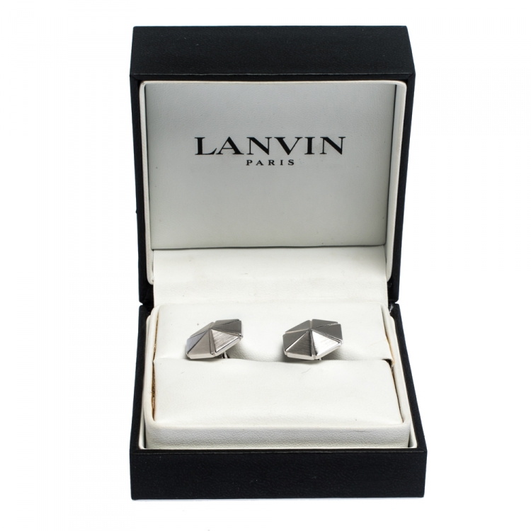 Pre Owned Lanvin SIlver Tone Hexagonal Cufflinks