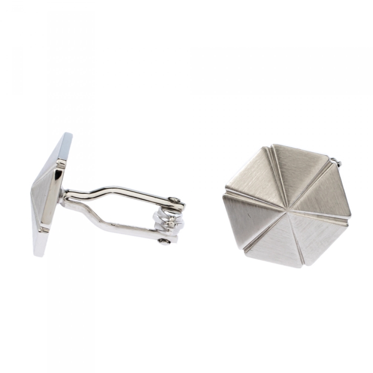 Pre Owned Lanvin SIlver Tone Hexagonal Cufflinks
