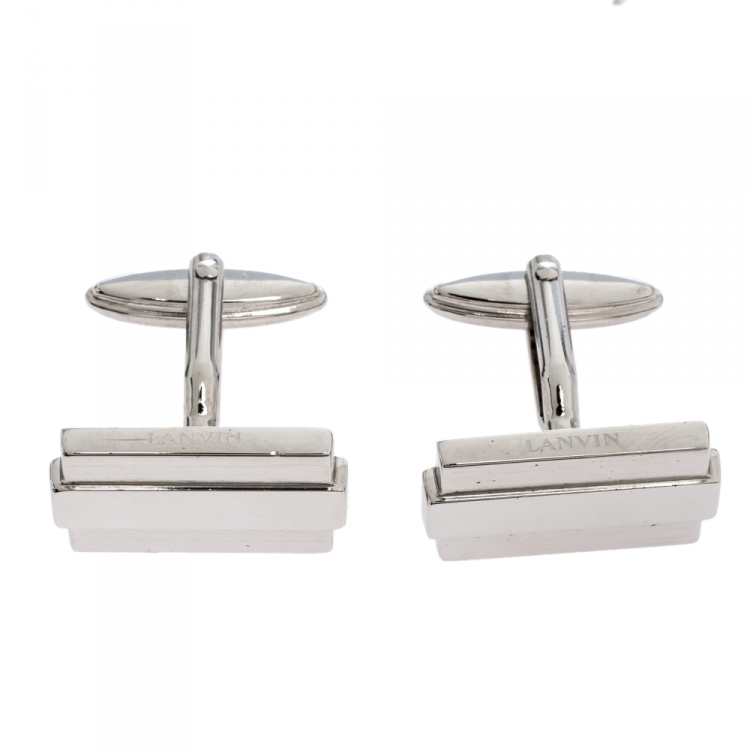 Pre Owned Lanvin Silver Tone Rectangular Cufflinks