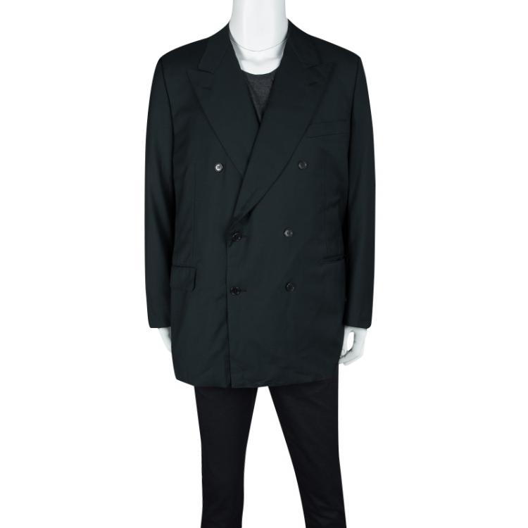 Pre Owned Lanvin Classique Vintage Bottle Green Double Breasted Wool Blazer 5XL