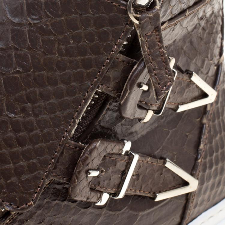 Pre Owned Le Silla Brown Faux Python Leather High Top Sneakers Size 41.5