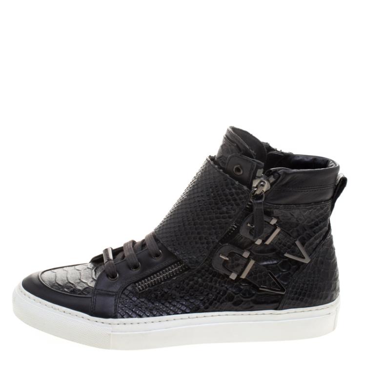 Pre Owned Le Silla Black Faux Python Leather High Top Sneakers Size 39