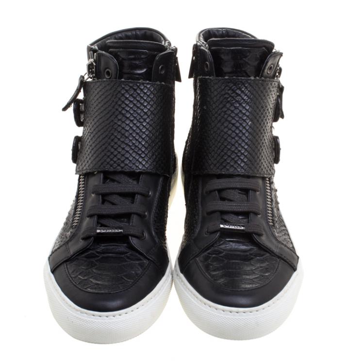 Pre Owned Le Silla Black Faux Python Leather High Top Sneakers Size 39