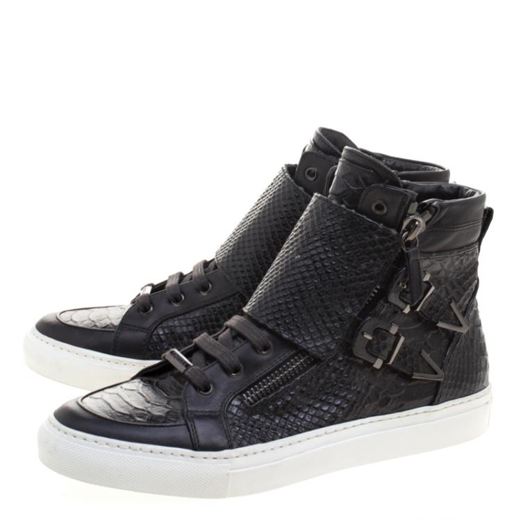 Pre Owned Le Silla Black Faux Python Leather High Top Sneakers Size 39