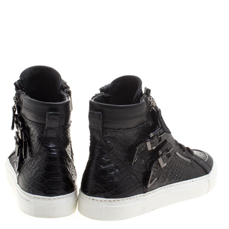 Pre Owned Le Silla Black Faux Python Leather High Top Sneakers Size 39