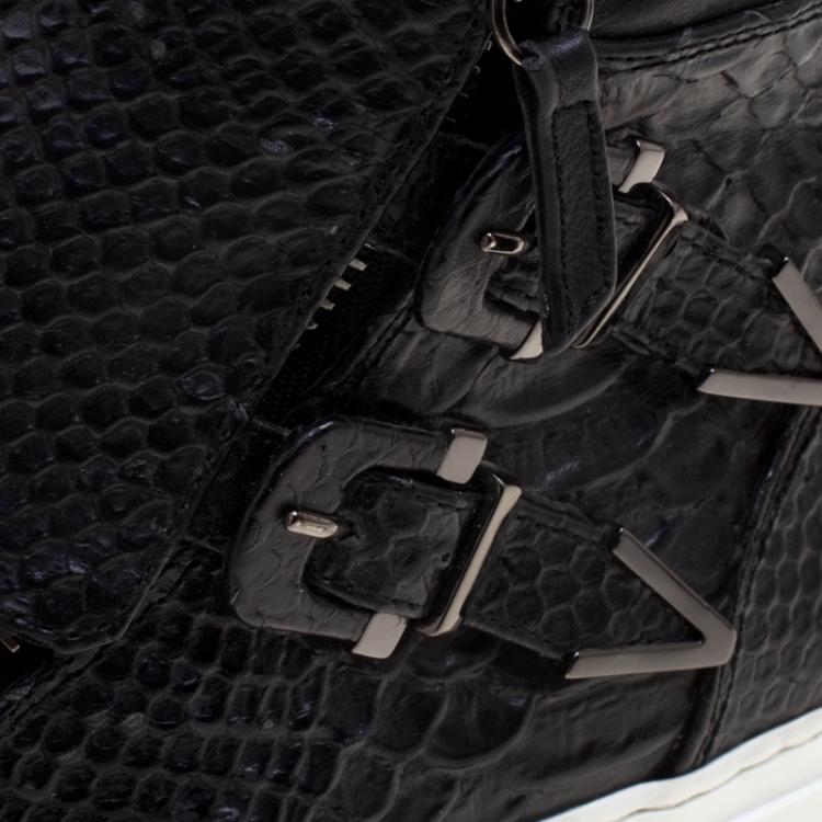 Pre Owned Le Silla Black Faux Python Leather High Top Sneakers Size 39