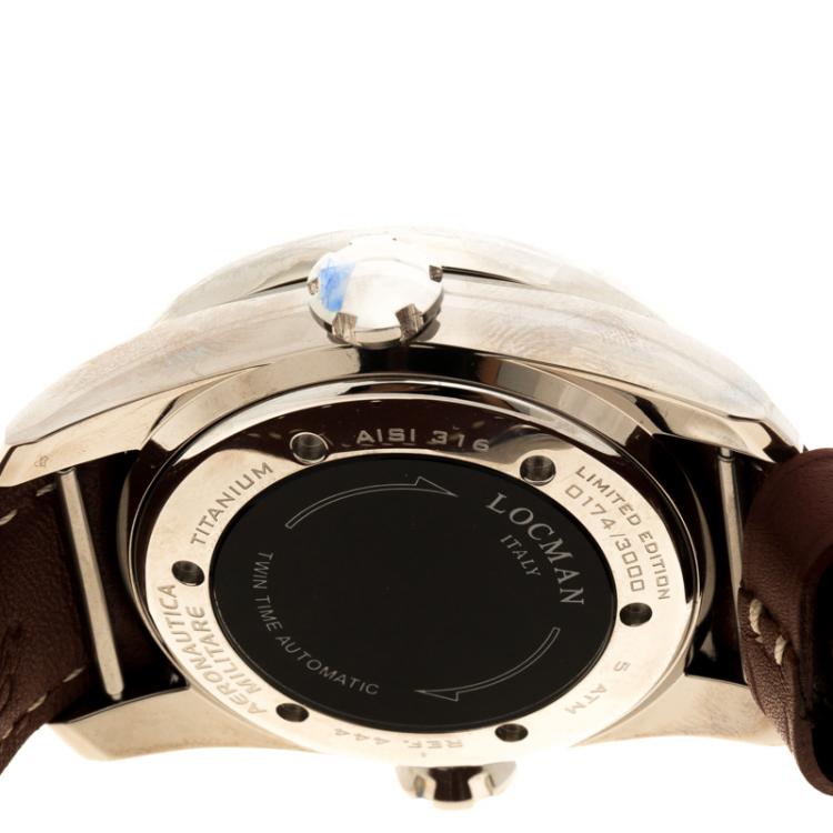 مملوكة مسبقًا Locman Black Titanium Limited Edition Aeronautica Men's Wristwatch 44MM