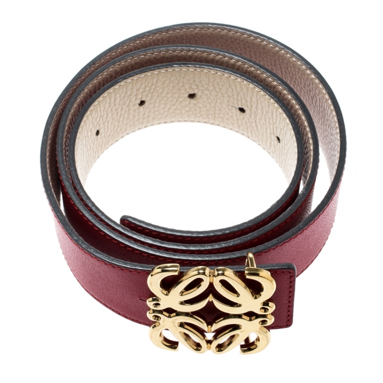 Pre Owned Loewe Red Leather Anagram Belt 95CM