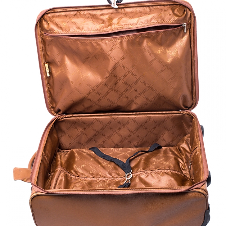 Pre Owned Longchamp Brown Leather Small Wheeled Luggage 