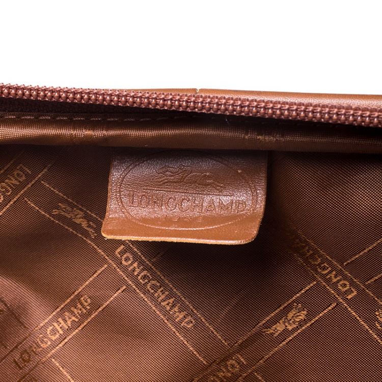 Pre Owned Longchamp Brown Leather Small Wheeled Luggage 