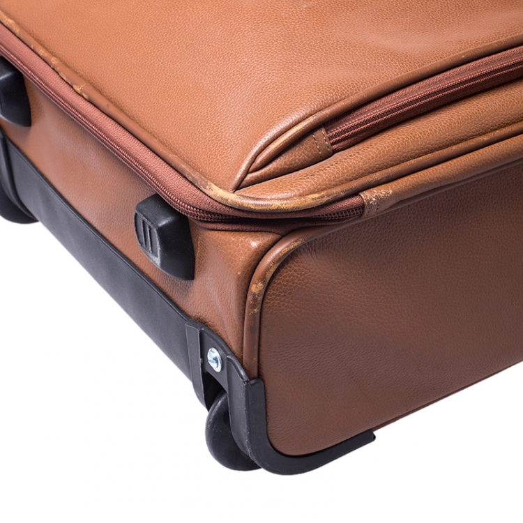 Pre Owned Longchamp Brown Leather Small Wheeled Luggage 