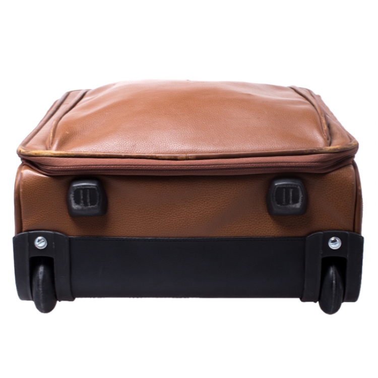 Pre Owned Longchamp Brown Leather Small Wheeled Luggage 