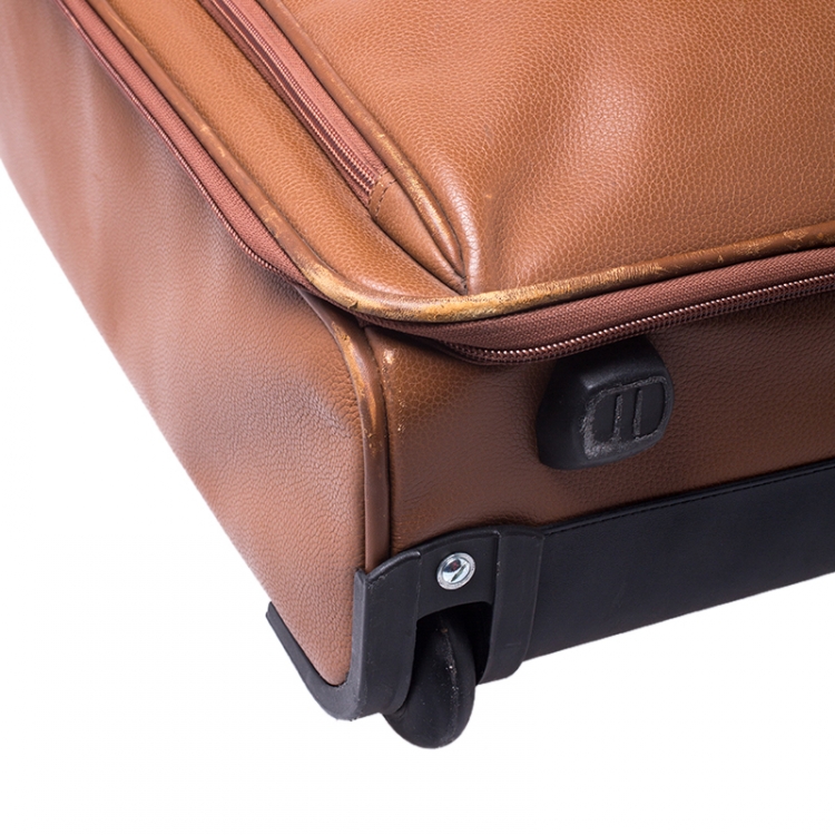 Pre Owned Longchamp Brown Leather Small Wheeled Luggage 