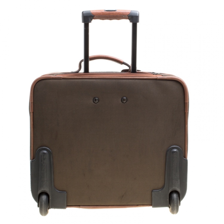 Pre Owned Longchamp Military Green/Brown Canvas Boxford Carry on Luggage