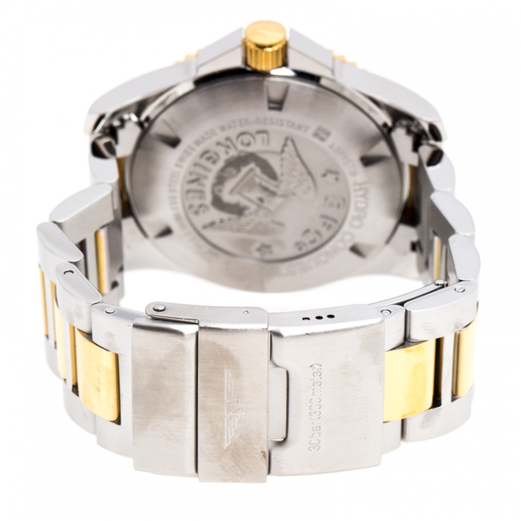 Pre Owned Longines Black Two-Tone Stainless Steel Hydro Conquest L37403567 Men's Wristwatch 41 mm