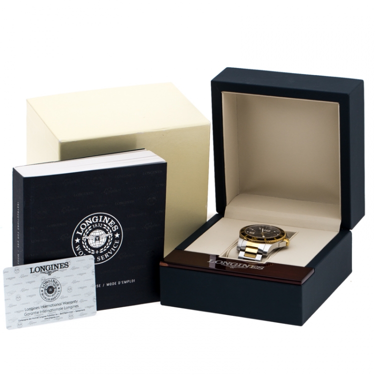 Pre Owned Longines Black Two-Tone Stainless Steel Hydro Conquest L37403567 Men's Wristwatch 41 mm