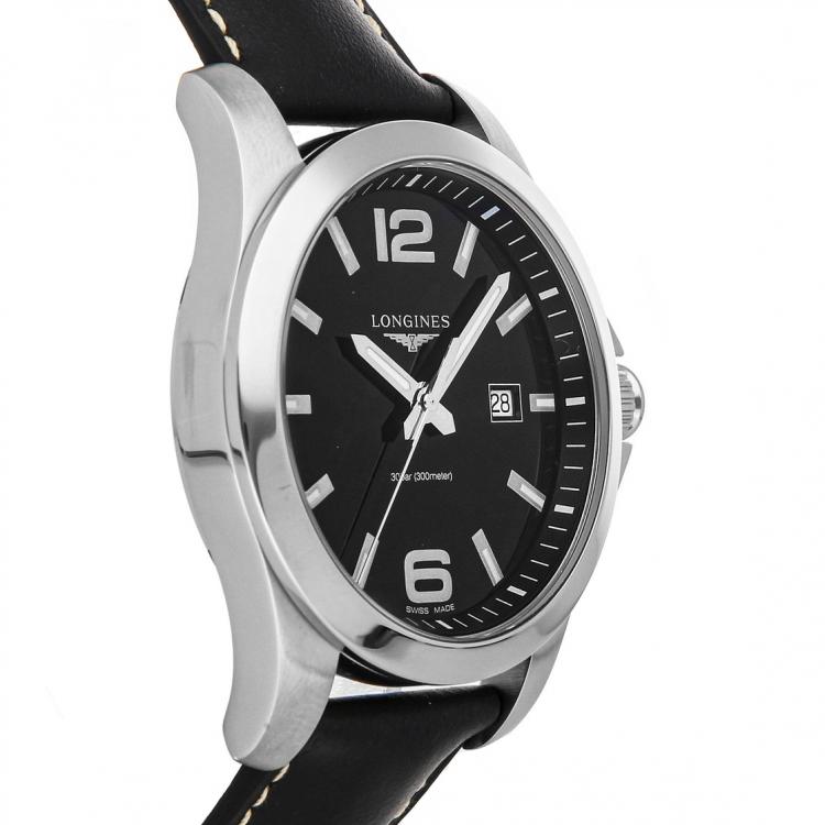 Pre Owned Longines Black Stainless Steel Conquest L3.760.4.56.3 Men's Wristwatch 43 MM