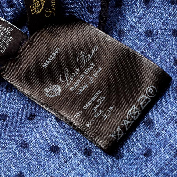 Pre Owned Loro Piana Blue Cashmere Silk Herringbone Pattern Dotted Scarf