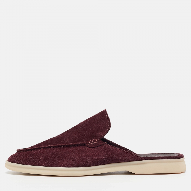 Pre Owned Loro Piana Burgundy Suede Babouche Walk Mules Size 42