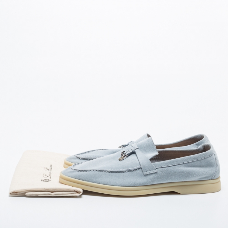 Pre Owned Loro Piana Light Blue Suede Summer Charms Walk Loafers Size 41.5