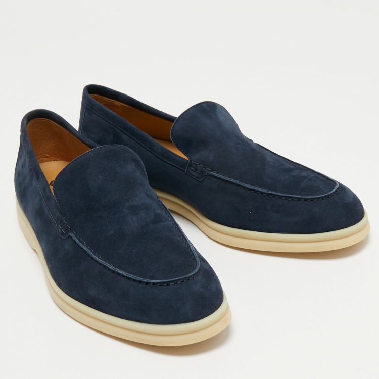 Pre Owned Loro Piana Navy Blue Suede Summer Walks Loafers Size 42