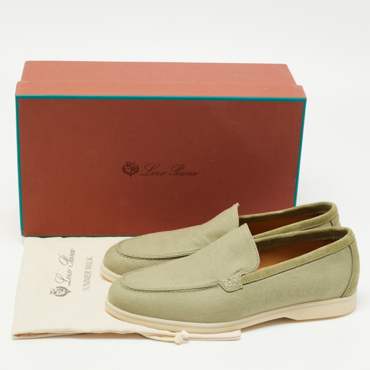 Pre Owned Loro Piana Green Suede and Fabric Summer Walk Loafers Size 41.5