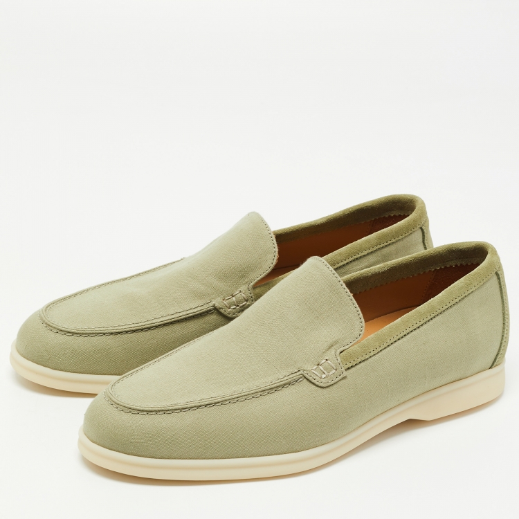 Loro Piana Green Suede and Fabric Summer Walk Loafers Size 41.5