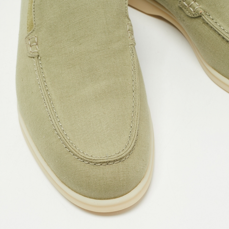 Pre Owned Loro Piana Green Suede and Fabric Summer Walk Loafers Size 41.5