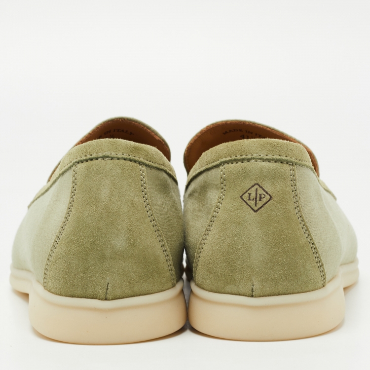 Pre Owned Loro Piana Green Suede and Fabric Summer Walk Loafers Size 41.5
