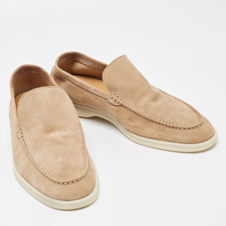 Pre Owned Loro Piana Beige Suede Summer Walk Loafers Size 43.5