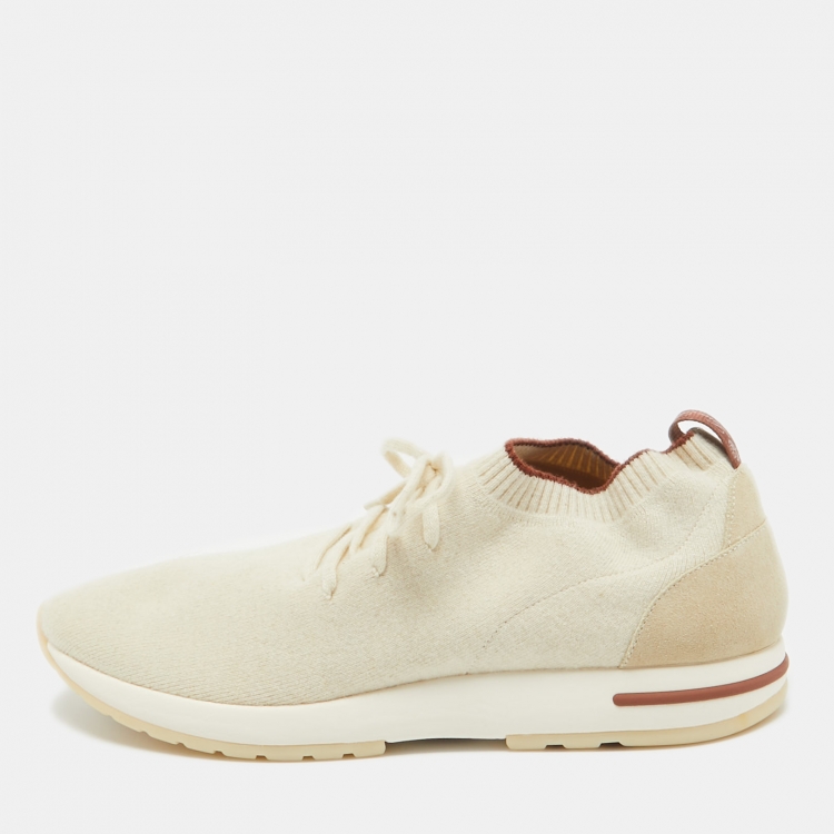 Pre Owned Loro Piana Cream Knit Fabric Wool 360 Flexy Walker Lace Up Sneakers Size 45