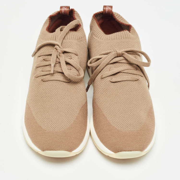Pre Owned Loro Piana Brown Knit Fabric 360 LP Flexy Walk Sneakers Size 41