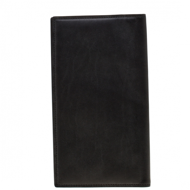 Pre Owned Loro Piana Black Leather My Jacket Pocket Wallet 