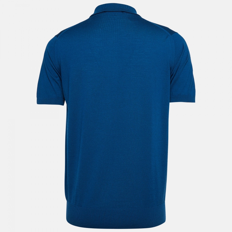 Pre Owned Loro Piana Blue Knit Zipper Polo T-Shirt XL