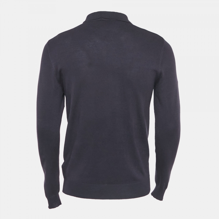 مملوكة مسبقًا Loro Piana Navy Blue Wool Knit Long Sleeve T-Shirt L