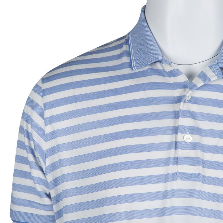 Pre Owned Loro Piana Blue and White Striped Polo T-Shirt L