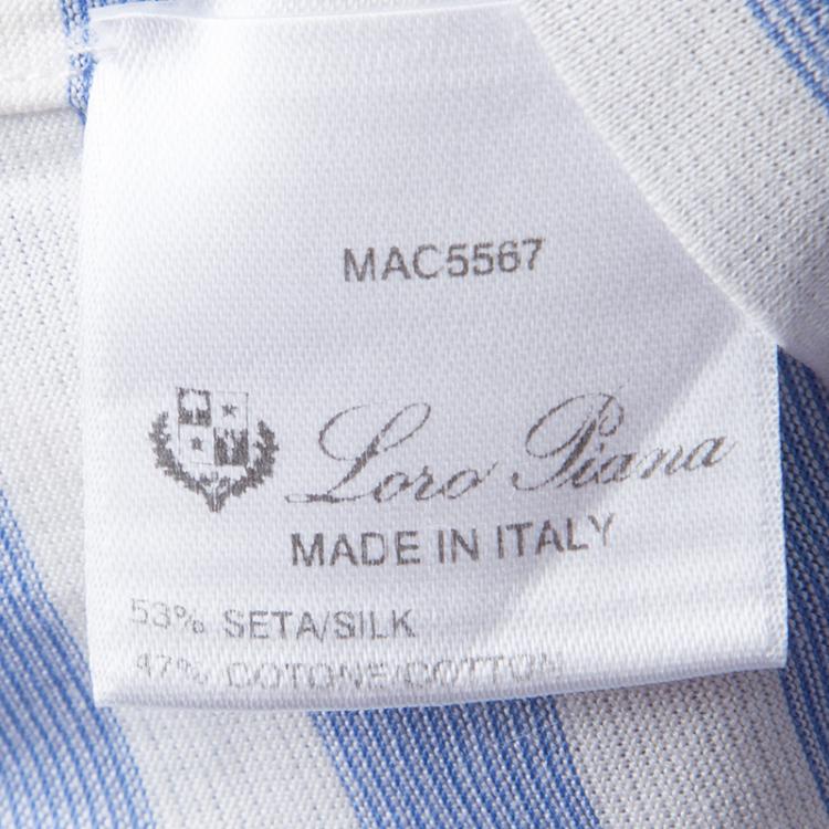 Pre Owned Loro Piana Blue and White Striped Polo T-Shirt L