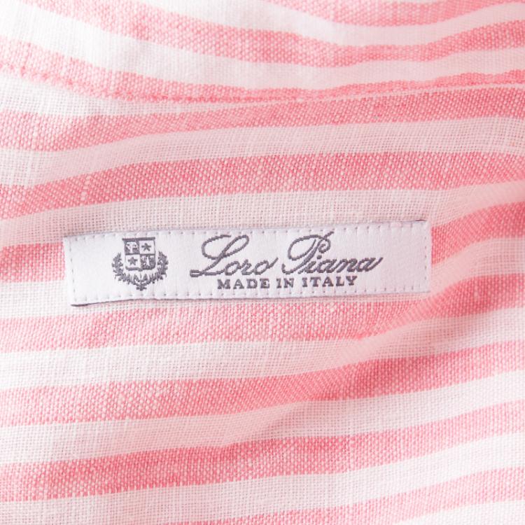 Pre Owned Loro Piana Pink and White Striped Linen Button Front Shirt L