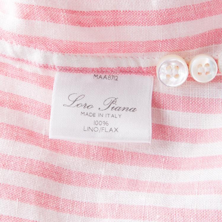 Pre Owned Loro Piana Pink and White Striped Linen Button Front Shirt L