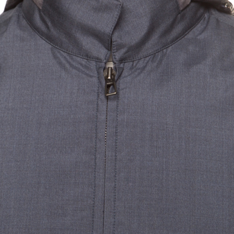 Pre Owned Loro Piana Midnight Blue Silk Rain System Hooded Jacket M