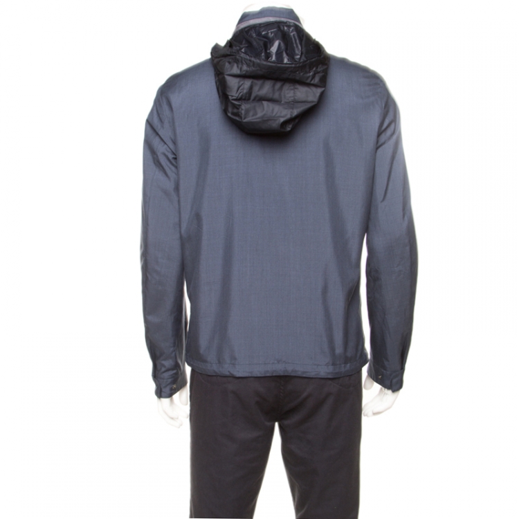 Pre Owned Loro Piana Midnight Blue Silk Rain System Hooded Jacket M